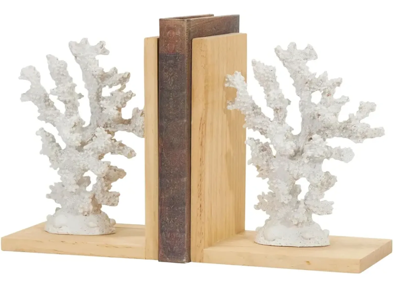 Ivy Collection Resin Coral Textured Bookends Set in White by UMA Enterprises