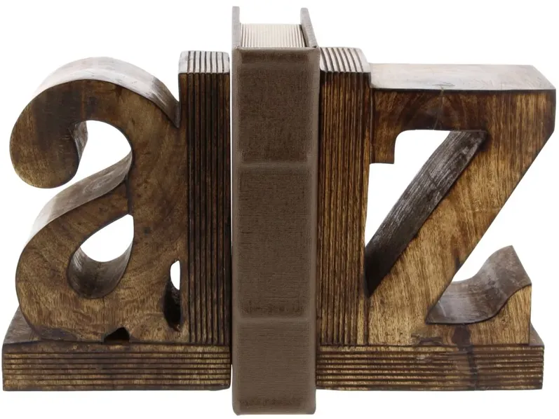 Ivy Collection A Z Bookends with L-Shaped Border Set in Brown by UMA Enterprises