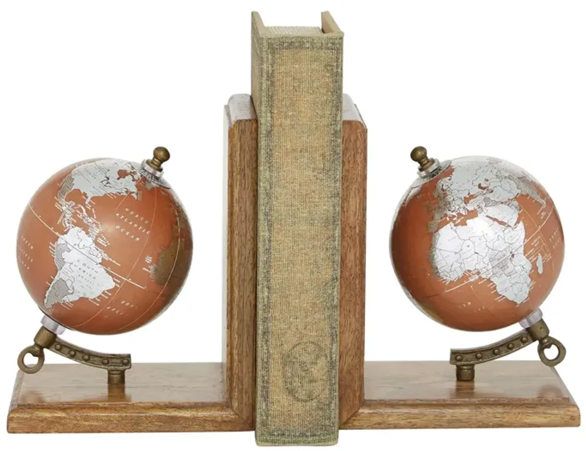 Ivy Collection Tilted Globe Bookends Set in Brown by UMA Enterprises