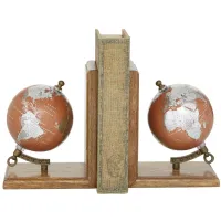 Ivy Collection Tilted Globe Bookends Set in Brown by UMA Enterprises