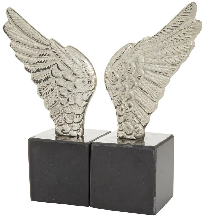 Ivy Collection Bird Wings Bookends Set in Silver by UMA Enterprises