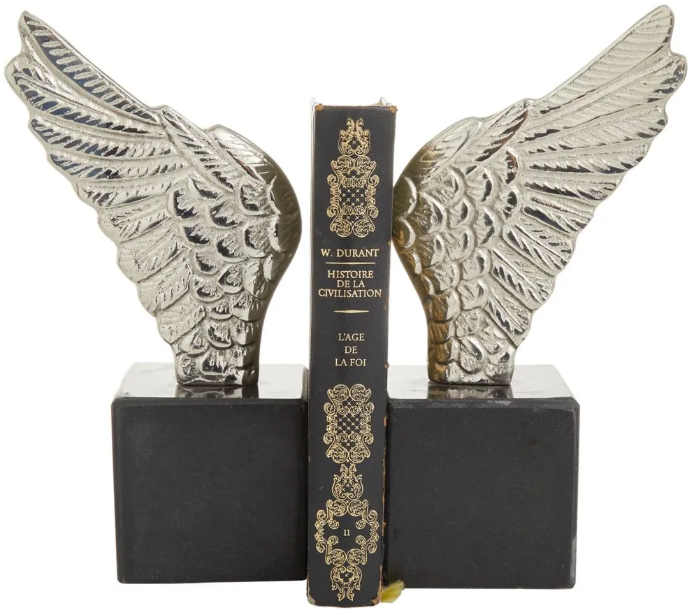 Ivy Collection Bird Wings Bookends Set in Silver by UMA Enterprises