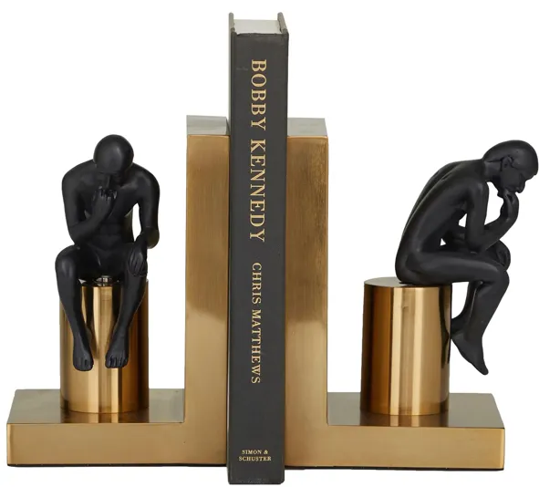 Ivy Collection The Thinker People on Blocks Bookends Set in Gold by UMA Enterprises