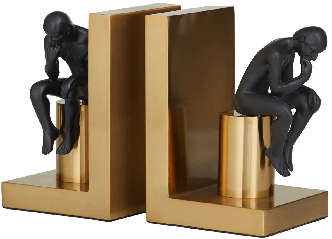 Ivy Collection The Thinker People on Blocks Bookends Set in Gold by UMA Enterprises