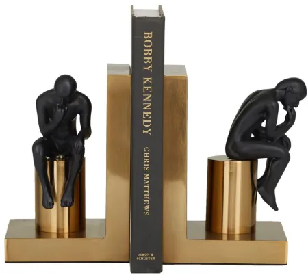 Ivy Collection The Thinker People on Blocks Bookends Set in Gold by UMA Enterprises