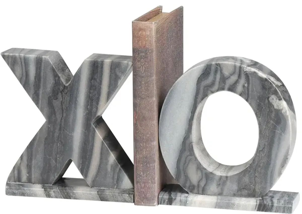 Ivy Collection Sleek X and O Bookends Set in Gray by UMA Enterprises