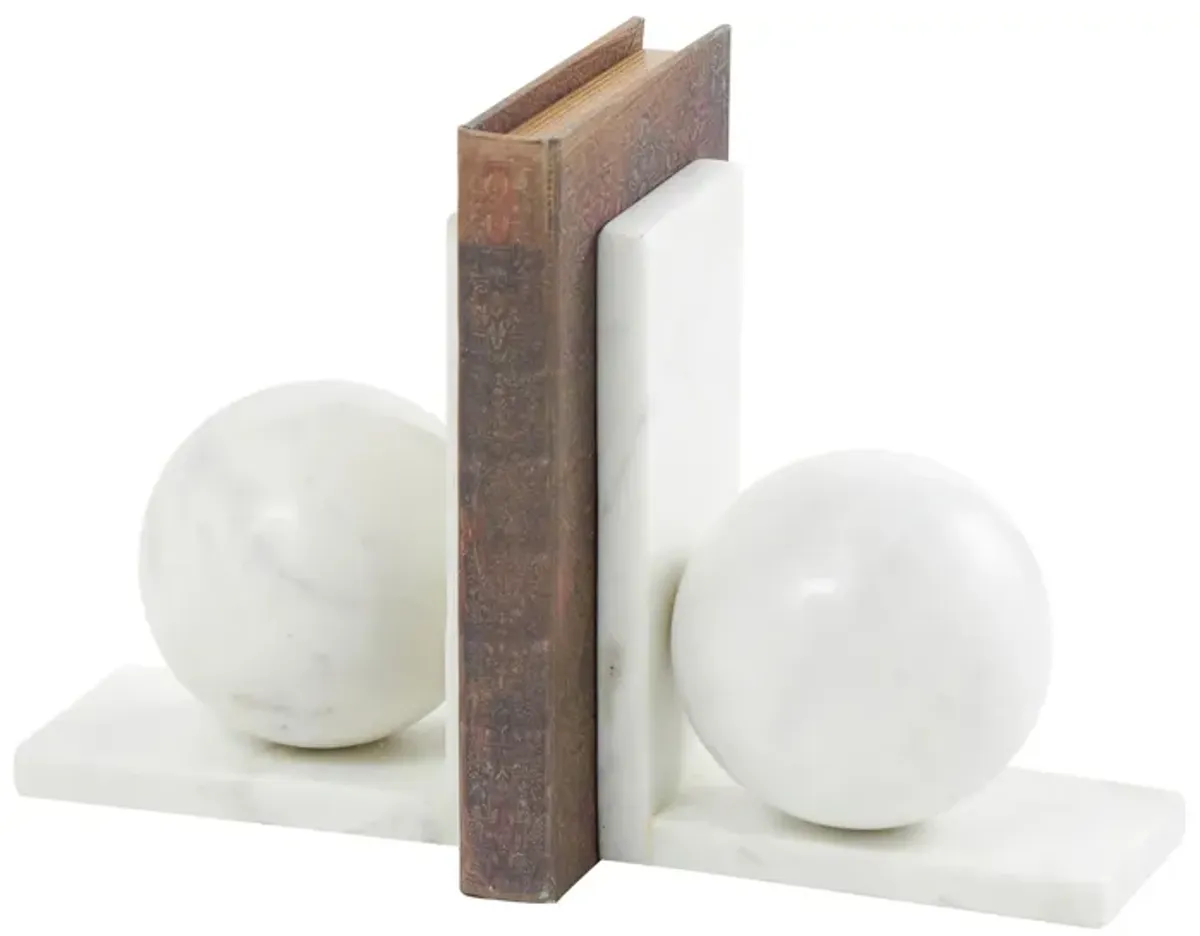 Ivy Collection Sleek Orb Geometric Bookends Set in White by UMA Enterprises