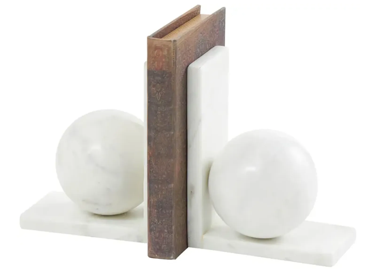 Ivy Collection Sleek Orb Geometric Bookends Set in White by UMA Enterprises