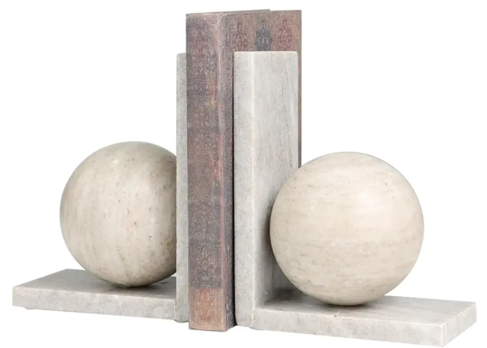 Ivy Collection Sleek Orb Geometric Bookends Set in Beige by UMA Enterprises