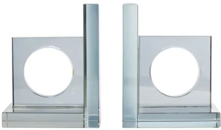 Ivy Collection Geometric Square with Circle Cut Outs Bookends Set in Silver by UMA Enterprises