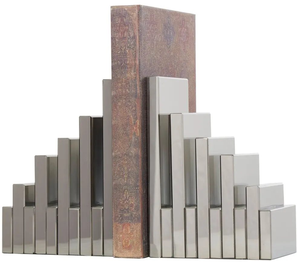 Ivy Collection Pyramid Bookends Set in Silver by UMA Enterprises