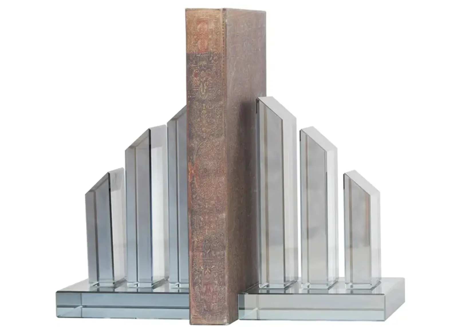 Ivy Collection Geometric Pyramid Bookends Set in Silver by UMA Enterprises