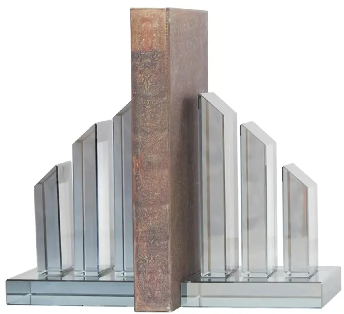 Ivy Collection Geometric Pyramid Bookends Set in Silver by UMA Enterprises