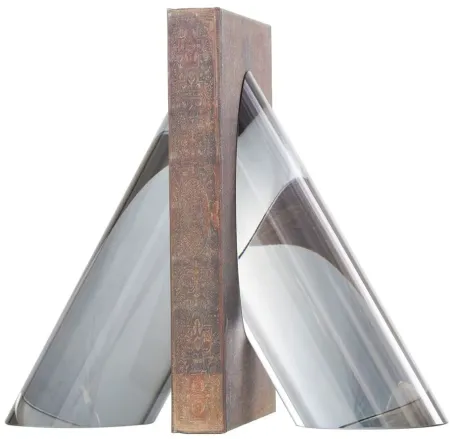 Ivy Collection Geometric Pyramid Shaped Bookends Set in Silver by UMA Enterprises