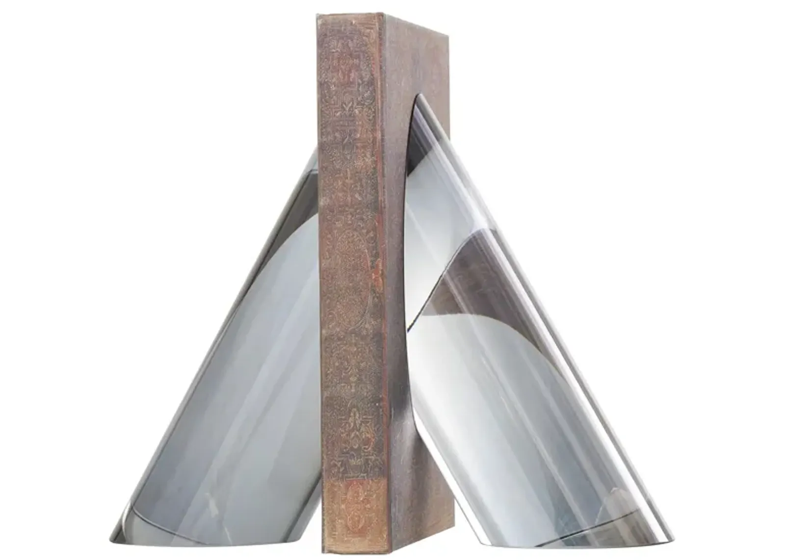 Ivy Collection Geometric Pyramid Shaped Bookends Set in Silver by UMA Enterprises