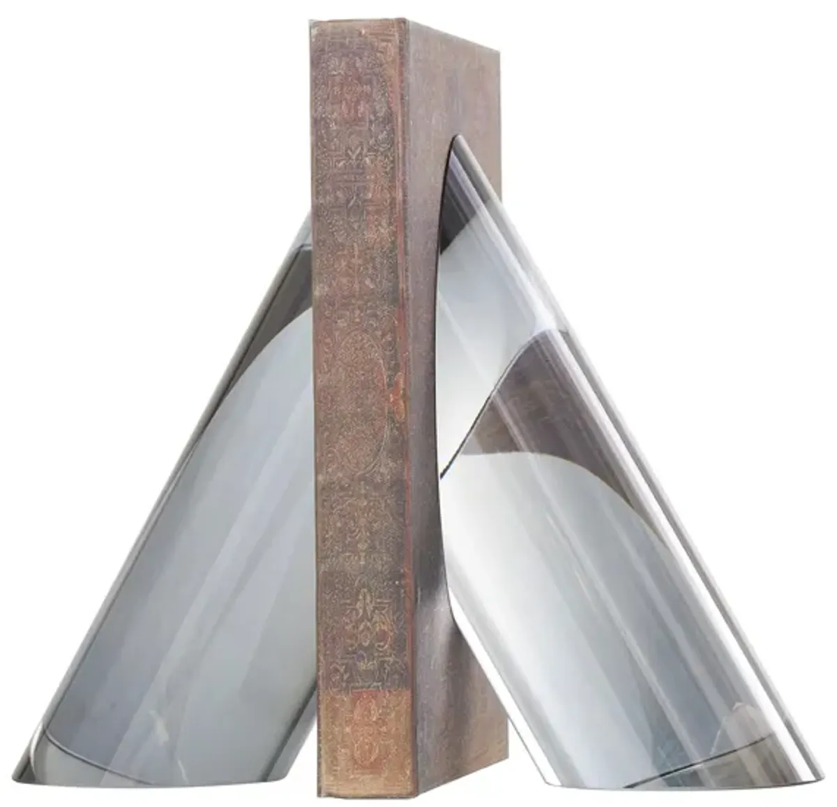 Ivy Collection Geometric Pyramid Shaped Bookends Set in Silver by UMA Enterprises