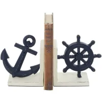 Ivy Collection Anchor and Ship Wheel Bookends Set in Blue by UMA Enterprises