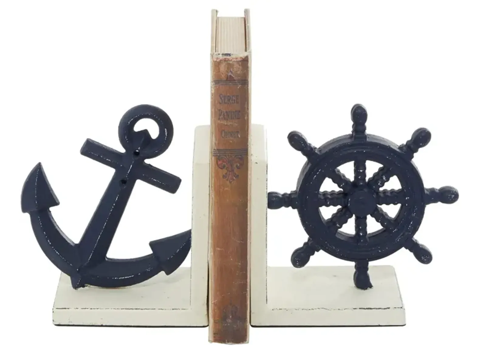 Ivy Collection Anchor and Ship Wheel Bookends Set in Blue by UMA Enterprises