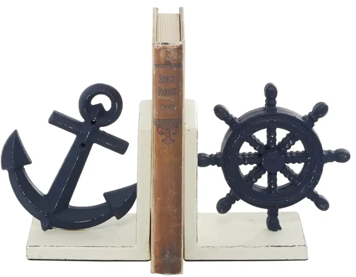 Ivy Collection Anchor and Ship Wheel Bookends Set in Blue by UMA Enterprises