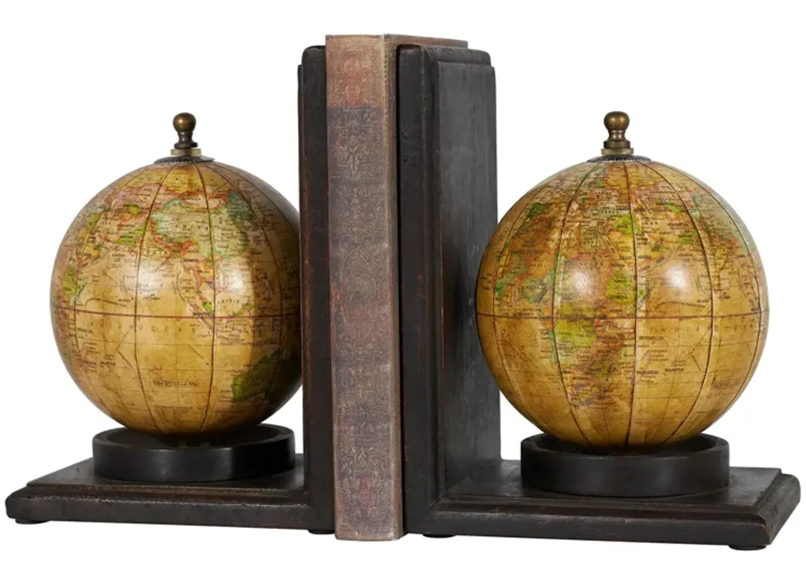 Ivy Collection World Map Globe Bookends Set in Brown by UMA Enterprises