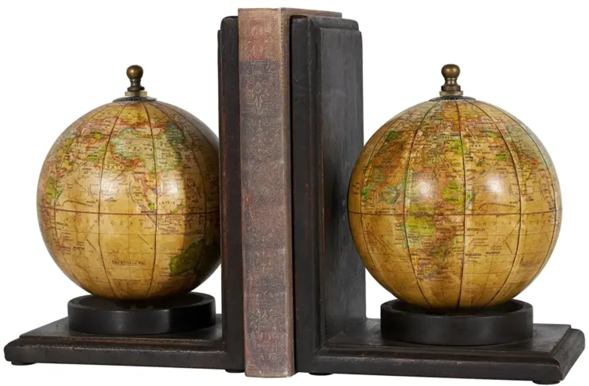 Ivy Collection World Map Globe Bookends Set in Brown by UMA Enterprises