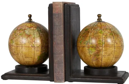 Ivy Collection World Map Globe Bookends Set in Brown by UMA Enterprises