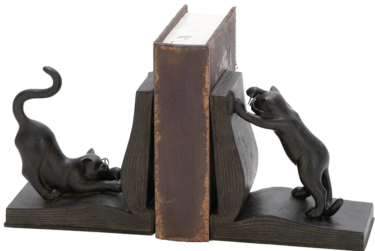 Ivy Collection Reading Cat Bookends Set in Black by UMA Enterprises