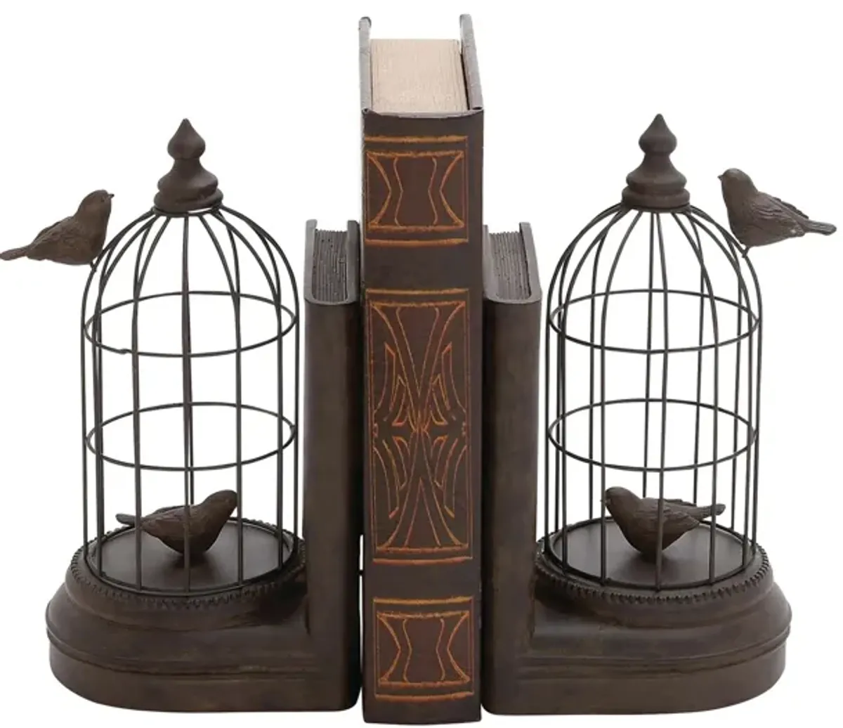 Ivy Collection Bird with Cage Bookends Set in Black by UMA Enterprises