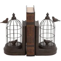 Ivy Collection Bird with Cage Bookends Set in Black by UMA Enterprises