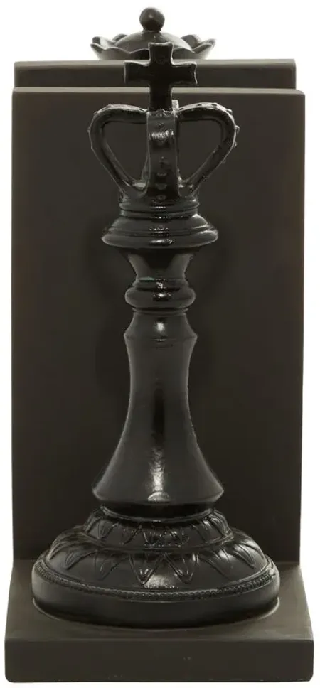 Ivy Collection Chess Bookends with King and Queen Set in Black by UMA Enterprises