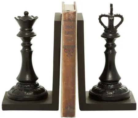 Ivy Collection Chess Bookends with King and Queen Set in Black by UMA Enterprises