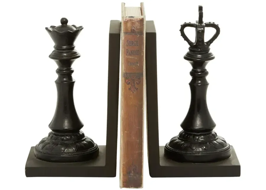 Ivy Collection Chess Bookends with King and Queen Set in Black by UMA Enterprises