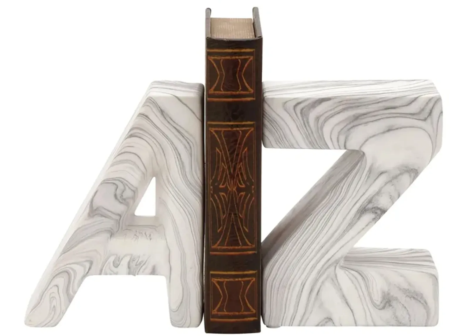 Ivy Collection A Z Text Bookends Set in White by UMA Enterprises