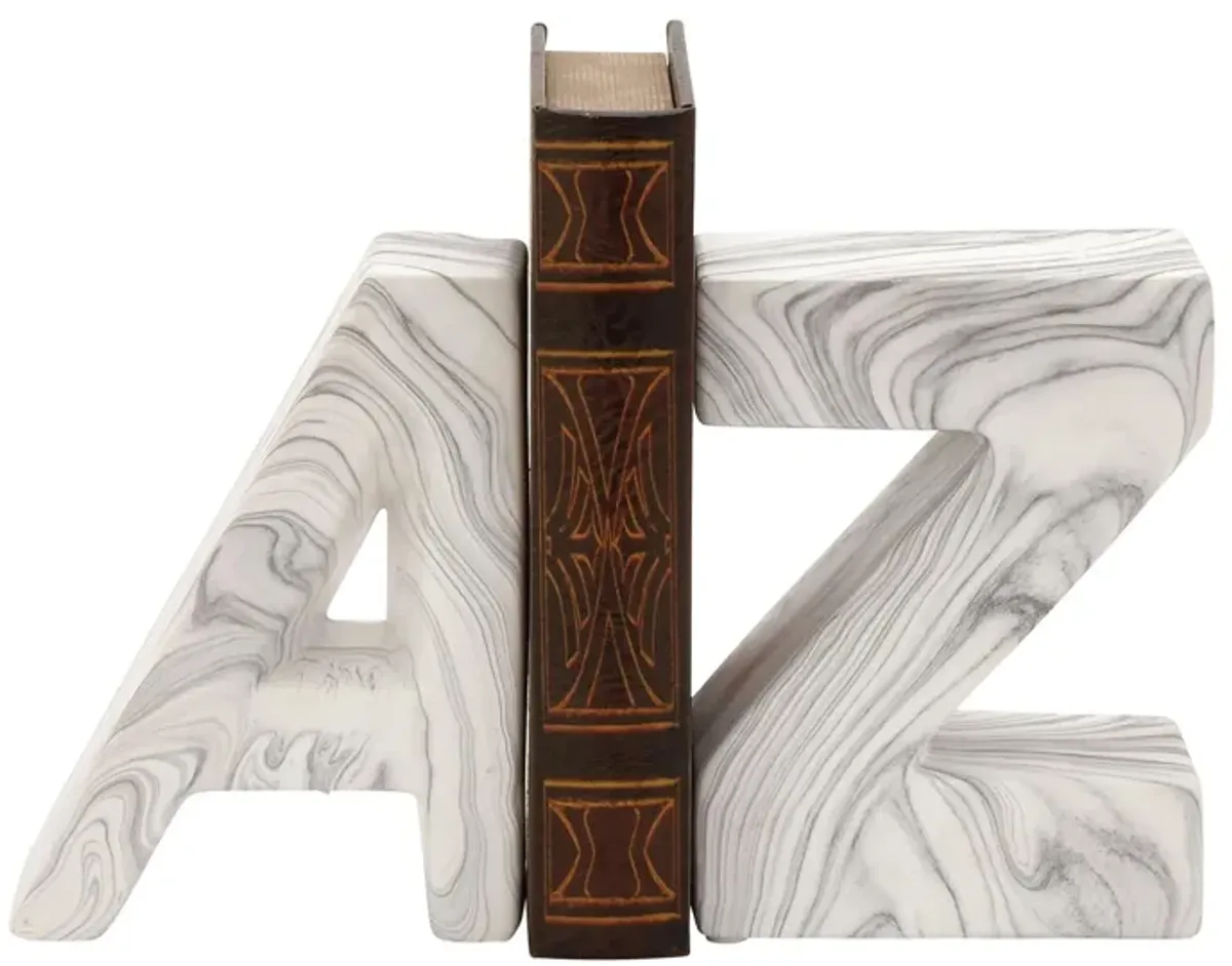 Ivy Collection A Z Text Bookends Set in White by UMA Enterprises