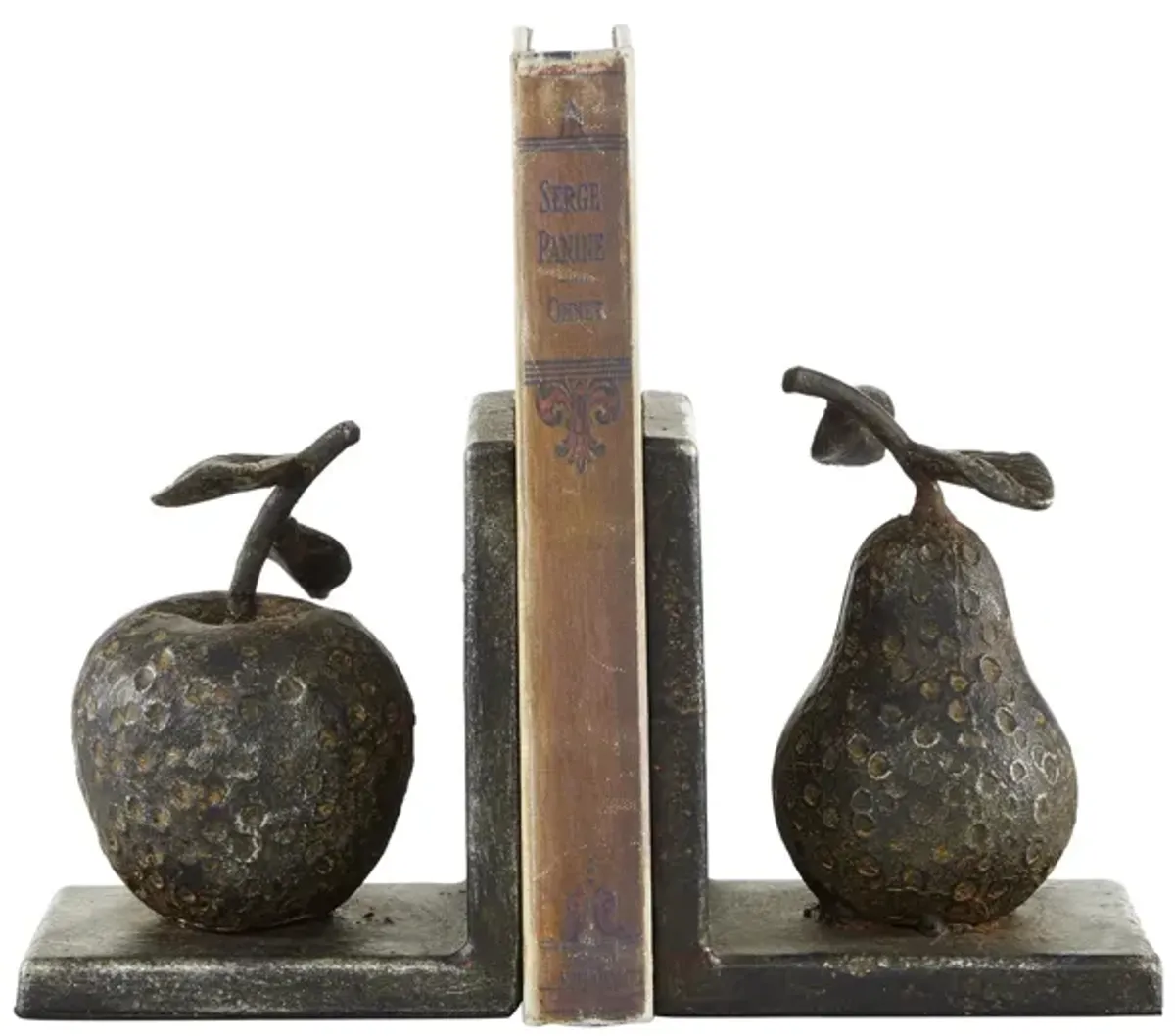 Ivy Collection Apple and Pear Fruit Bookends Set in Gray by UMA Enterprises