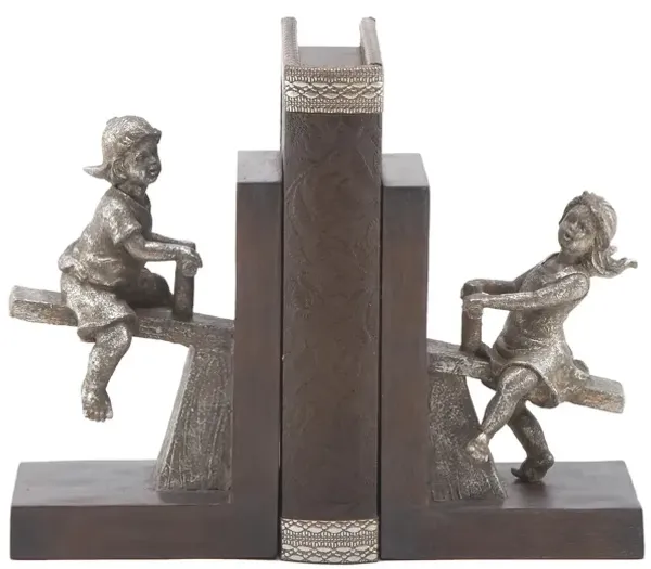 Ivy Collection People with Swing Set Antiqued Bookends Set