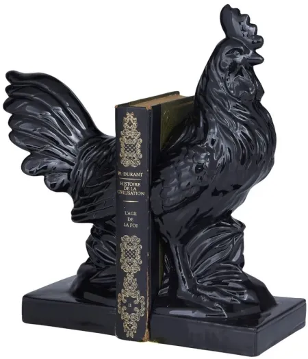Ivy Collection Rooster Bookends Set in Black by UMA Enterprises