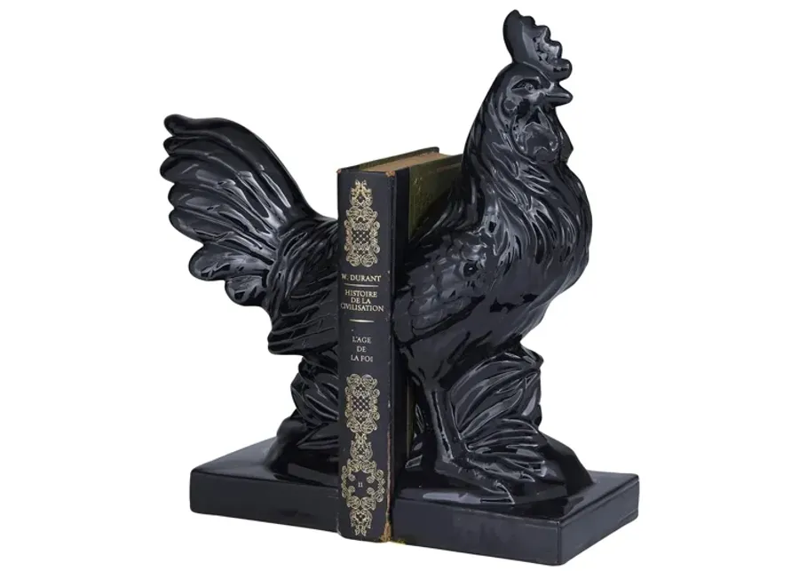 Ivy Collection Rooster Bookends Set in Black by UMA Enterprises