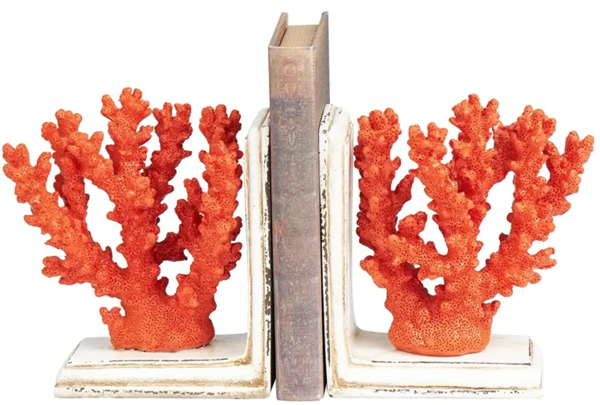 Ivy Collection Polystone Textured Coral Bookends Set in Orange by UMA Enterprises