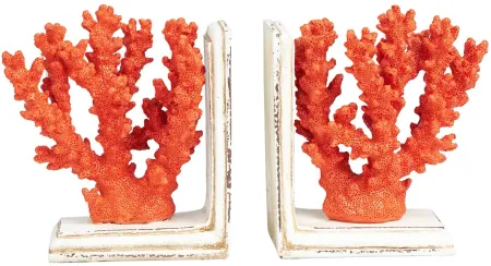 Ivy Collection Polystone Textured Coral Bookends Set in Orange by UMA Enterprises
