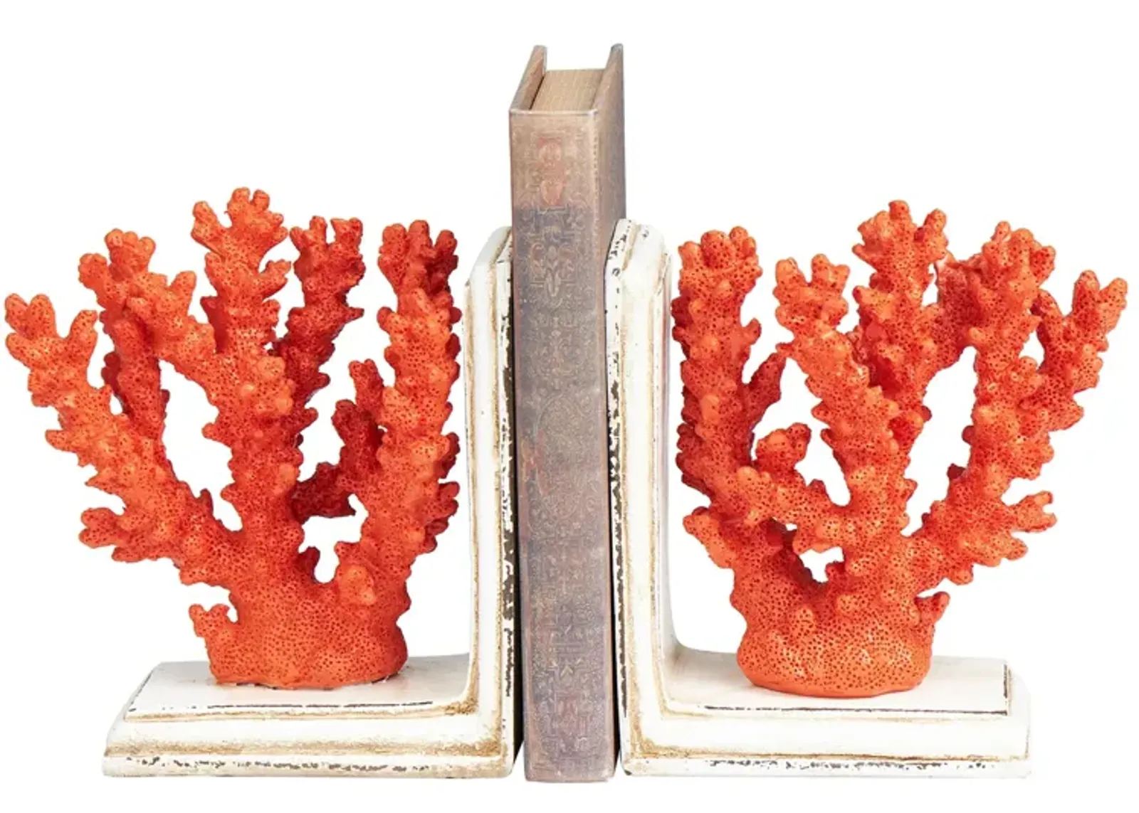 Ivy Collection Polystone Textured Coral Bookends Set in Orange by UMA Enterprises