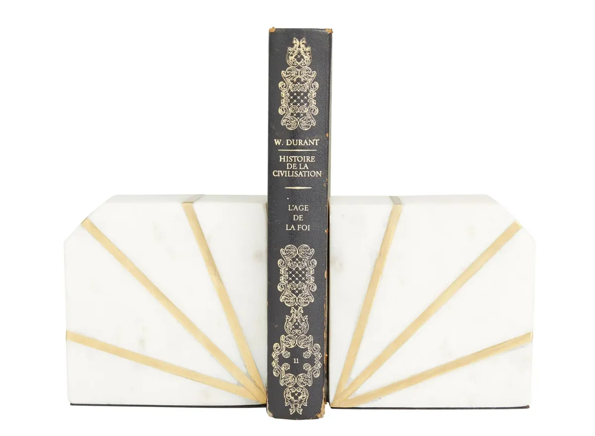 Ivy Collection Geometric Shaped Bookends with Accents Set in White by UMA Enterprises