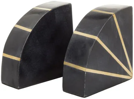 Ivy Collection Rounded Geometric Bookends With Accents Set in Black by UMA Enterprises