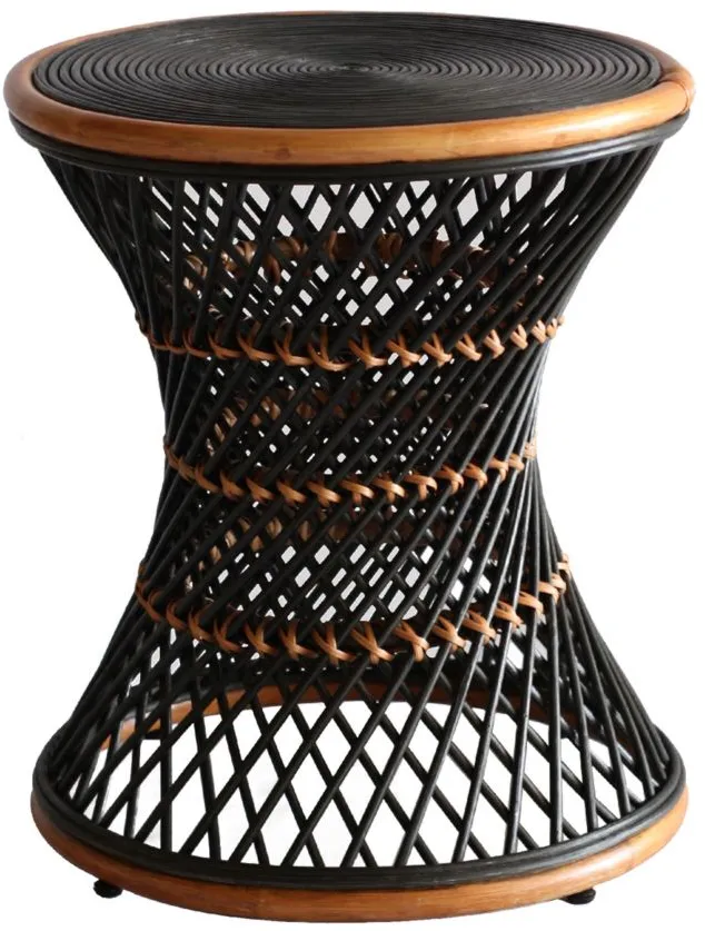 Kirby Rattan Round Stool in Black by New Pacific Direct