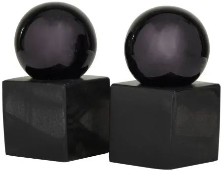Ivy Collection Blocked Orb Bookends Set in Black by UMA Enterprises