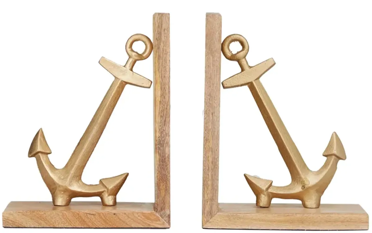 Ivy Collection Tilted Anchor Bookends Set in Gold by UMA Enterprises