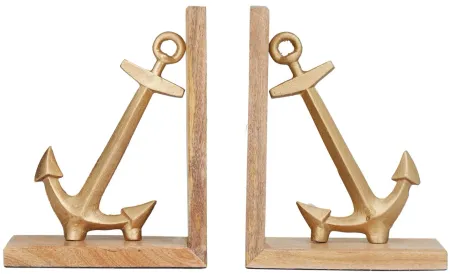 Ivy Collection Tilted Anchor Bookends Set in Gold by UMA Enterprises