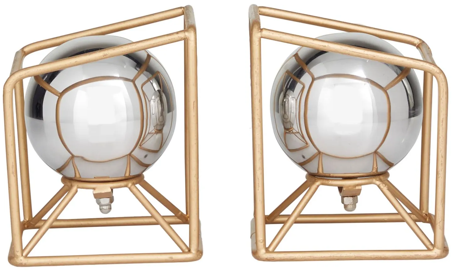 Ivy Collection Orb Geometric Bookends Set in Silver by UMA Enterprises