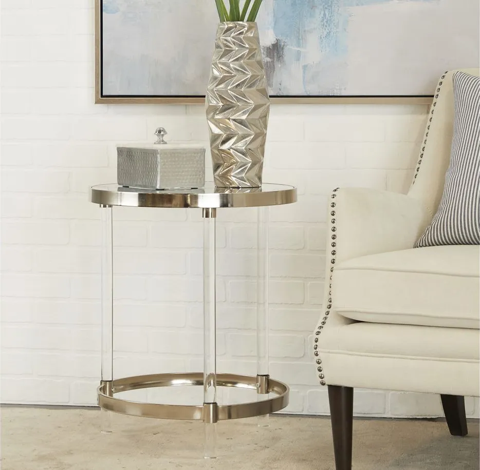 Ivy Collection Mirror Accent Table in Silver by UMA Enterprises