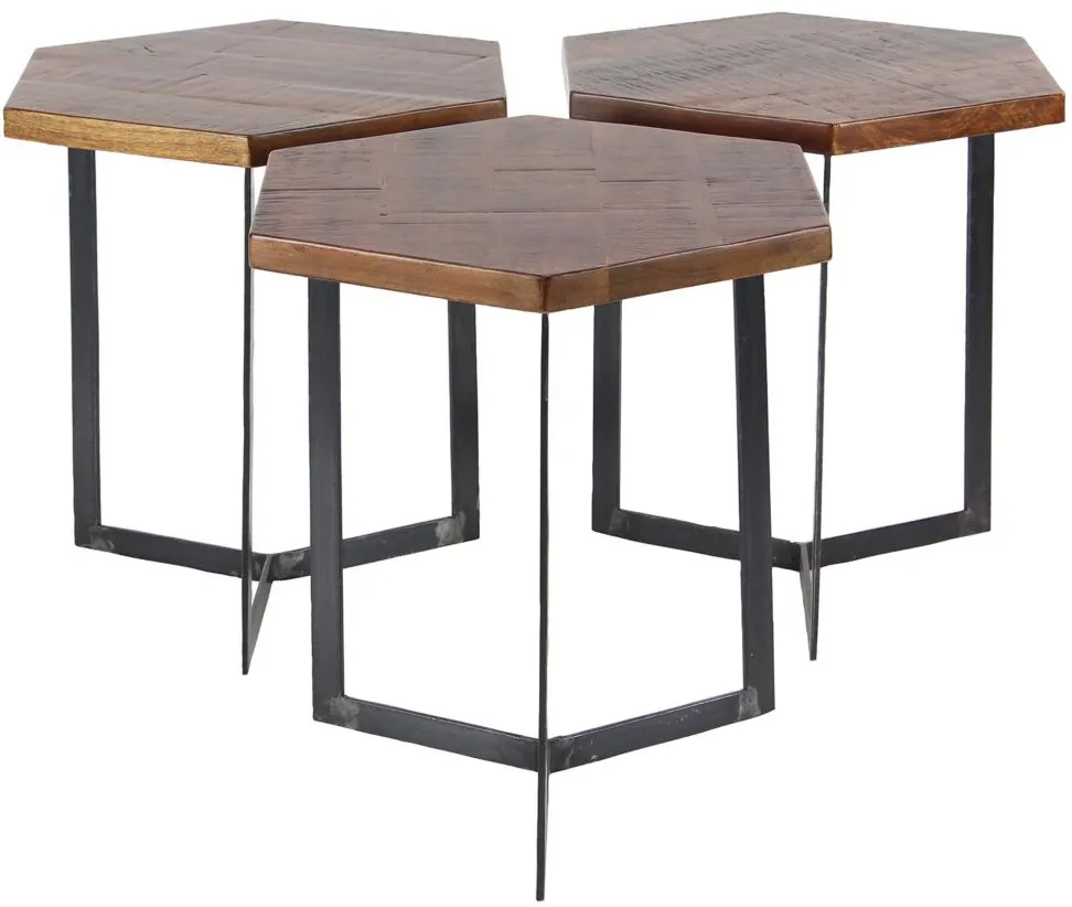 Ivy Collection Hexagon Accent Tables -3pc. in Brown by UMA Enterprises